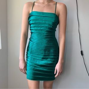 Metallic Body con Green Layered Ruffled Mini Dress